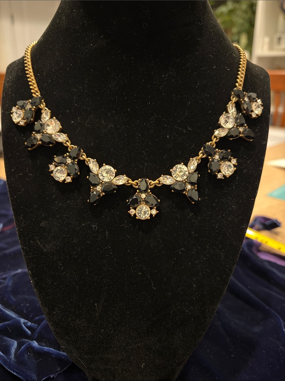 J. Crew Gold-Tone Necklace with Black and Clear Stones